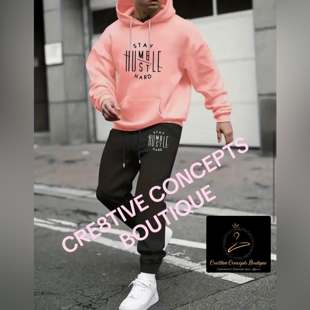 NWT 2pc Black/Coral Set Stay Humble, HuSTLe Hard Jogger’s Fit